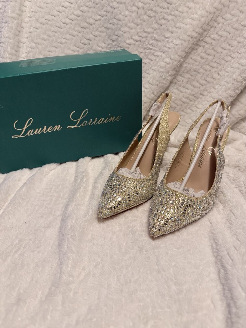 Lauren Lorraine Rachel Women’s Slingback Heel Rhinestone Prom Pageant Size 7